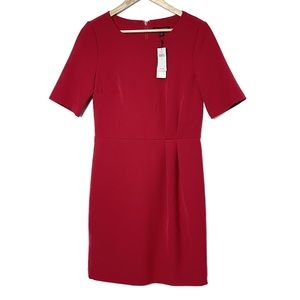 NEW Banana Republic 6 Classic Solid Red Sheath Dress Short Sleeve Pleat Office